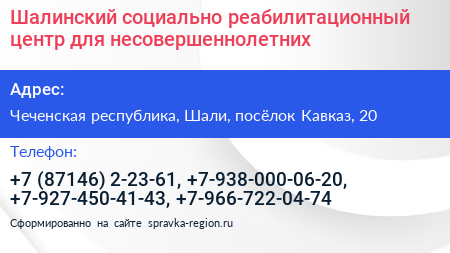 Шалинский социально реабилитационный центр для несовершеннолетних - визитка