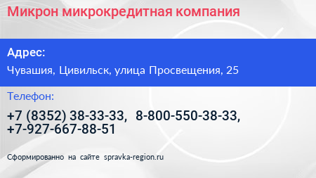 Микрон микрокредитная компания - визитка