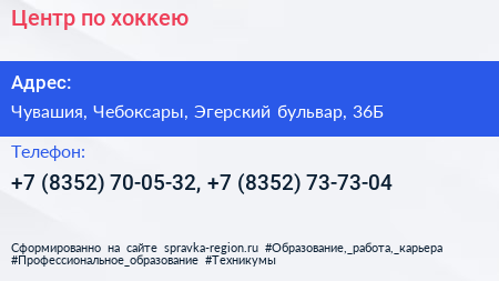 Центр по хоккею - визитка