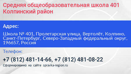 Средняя общеобразовательная школа 401 Колпинский район - визитка