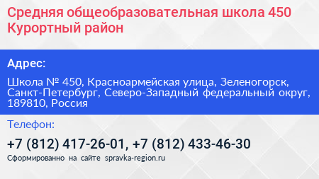 Средняя общеобразовательная школа 450 Курортный район - визитка