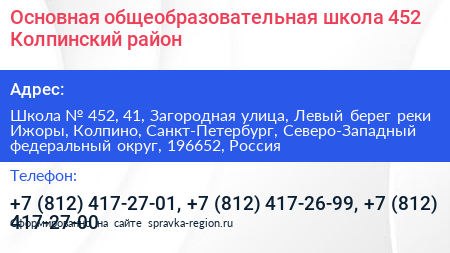 Основная общеобразовательная школа 452 Колпинский район - визитка