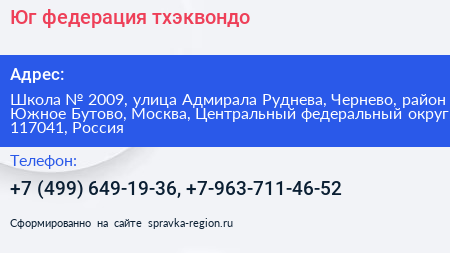 Юг федерация тхэквондо - визитка