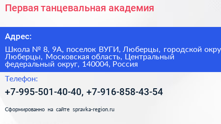 Первая танцевальная академия - визитка
