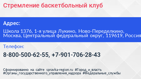 Стремление баскетбольный клуб - визитка
