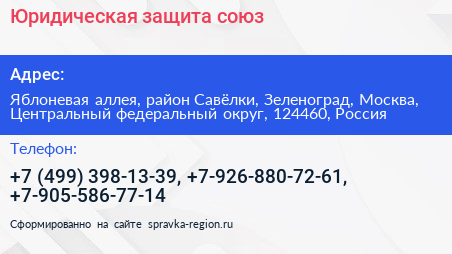 Юридическая защита союз - визитка