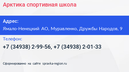 Арктика спортивная школа - визитка