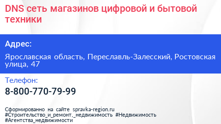DNS сеть магазинов цифровой и бытовой техники - визитка