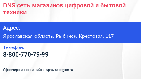 DNS сеть магазинов цифровой и бытовой техники - визитка
