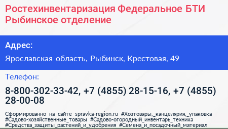 Ростехинвентаризация Федеральное БТИ Рыбинское отделение - визитка