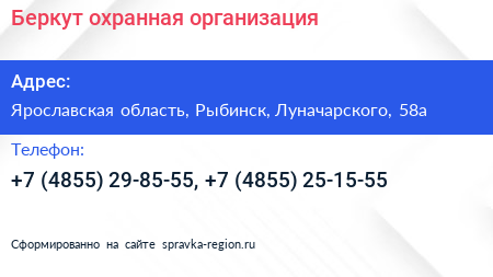Беркут охранная организация - визитка