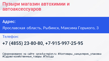 Пузыри магазин автохимии и автоаксессуаров - визитка