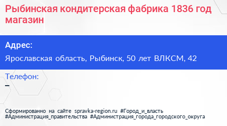 Рыбинская кондитерская фабрика 1836 год магазин - визитка