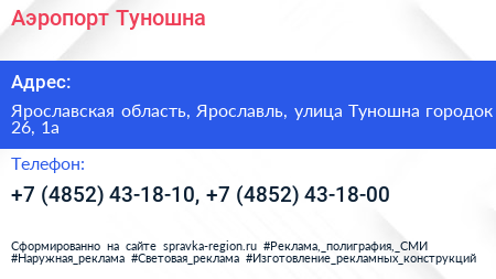 Аэропорт Туношна - визитка