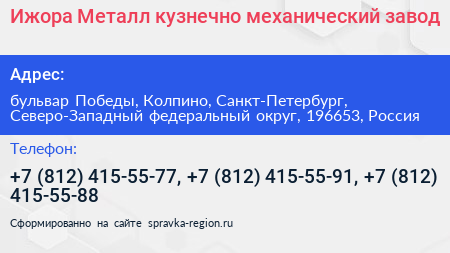 Ижора Металл кузнечно механический завод - визитка