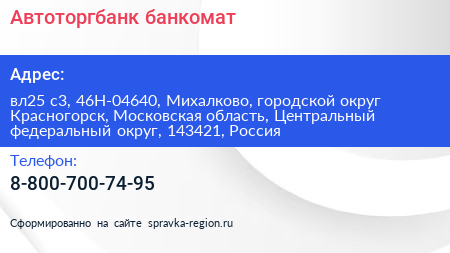 Автоторгбанк банкомат - визитка