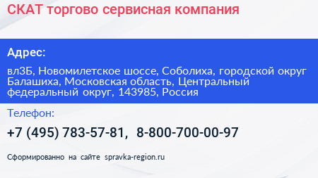 СКАТ торгово сервисная компания - визитка