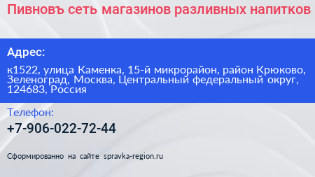 Пивновъ сеть магазинов разливных напитков - визитка