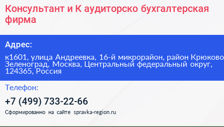 Консультант и К аудиторско бухгалтерская фирма - визитка