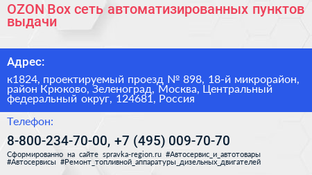 OZON Box сеть автоматизированных пунктов выдачи - визитка