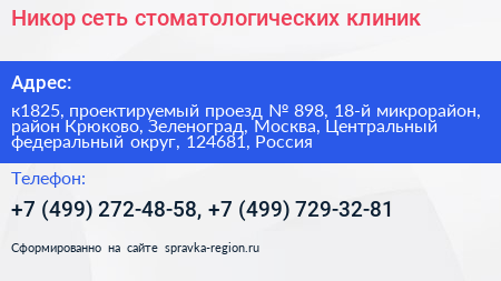 Никор сеть стоматологических клиник - визитка