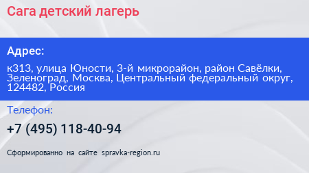 Сага детский лагерь - визитка