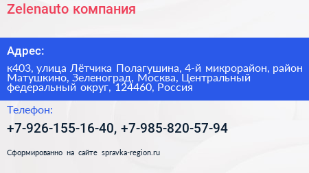 Zelenauto компания - визитка