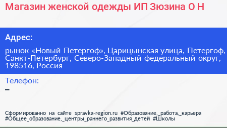 Магазин женской одежды ИП Зюзина О Н  - визитка