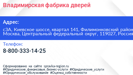 Владимирская фабрика дверей - визитка