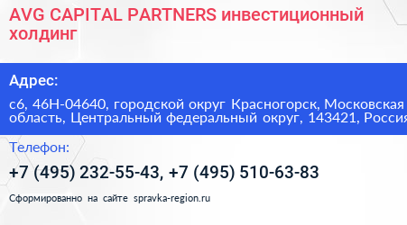 AVG CAPITAL PARTNERS инвестиционный холдинг - визитка