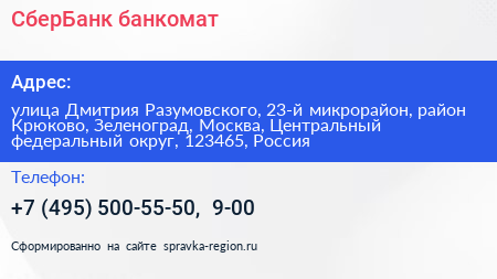 СберБанк банкомат - визитка