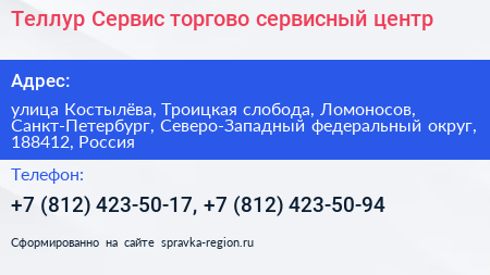 Теллур Сервис торгово сервисный центр - визитка