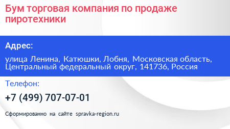 Бум торговая компания по продаже пиротехники - визитка