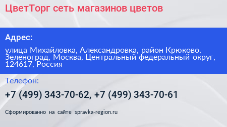 ЦветТорг сеть магазинов цветов - визитка