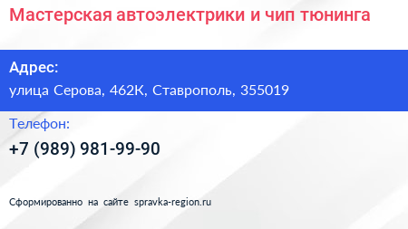 Мастерская автоэлектрики и чип тюнинга - визитка
