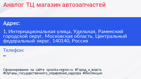 Аналог ТЦ магазин автозапчастей - визитка