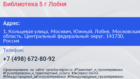 Библиотека 5 г Лобня - визитка