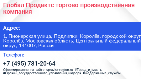 Глобал Продактс торгово производственная компания - визитка