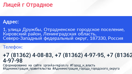 Лицей г Отрадное - визитка