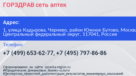 ГОРЗДРАВ сеть аптек - визитка