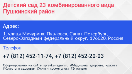 Детский сад 23 комбинированного вида Пушкинский район - визитка