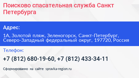 Поисково спасательная служба Санкт Петербурга - визитка