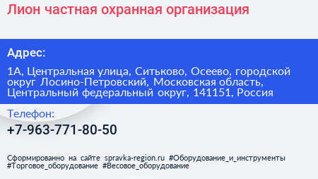Лион частная охранная организация - визитка