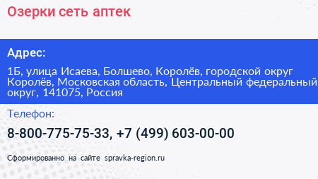 Озерки сеть аптек - визитка