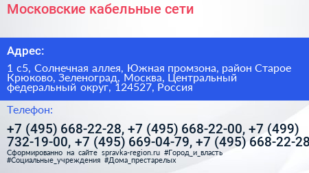 Московские кабельные сети - визитка
