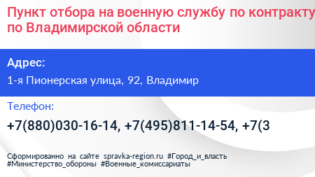 Пункт отбора на военную службу по контракту по Владимирской области - визитка
