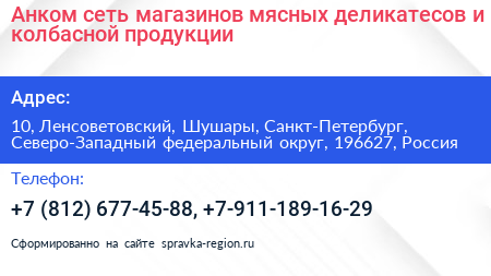 Анком сеть магазинов мясных деликатесов и колбасной продукции - визитка