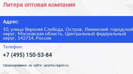 Литера оптовая компания - визитка