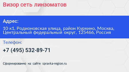 Визор сеть линзоматов - визитка