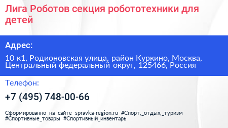 Лига Роботов секция робототехники для детей - визитка